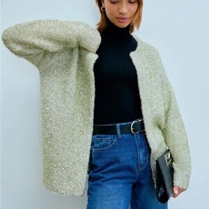 Shop Cider solid fluffy knitted cardigan